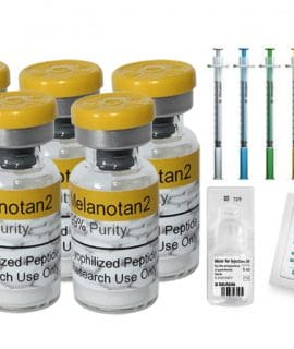 Illustrative five-vial Melanotan 2 kit with syringes and supplies