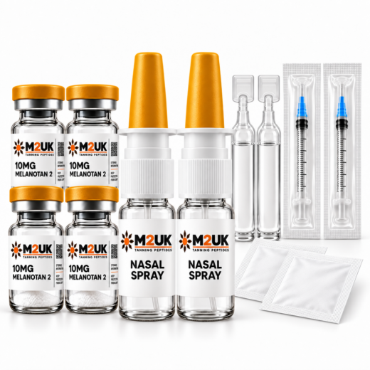 2 Melanotan 2 Tanning Nasal Spray Kits (2 nasal bottles, 4 vials mt, 2 water, 2 pins, 2 wipes)